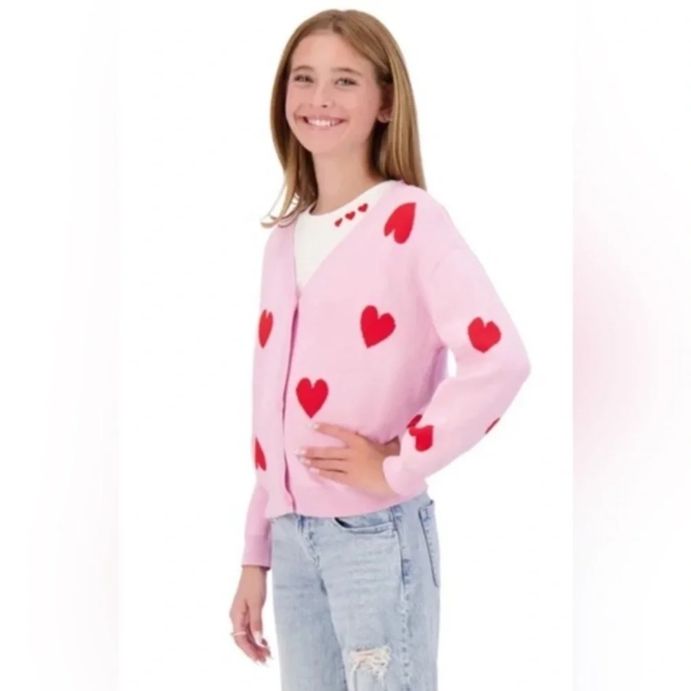 DKNY Pink and Red Hearts Cardigan with White T-shirt NEW